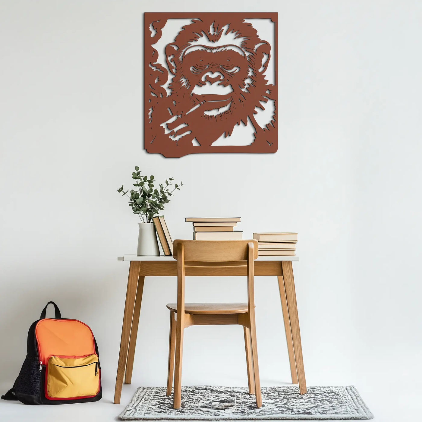 Smoking Chimpanzee Metal Wall Art – Cool Monkey Black Metal Wall Decor for Home- KAF513 by Enova Art