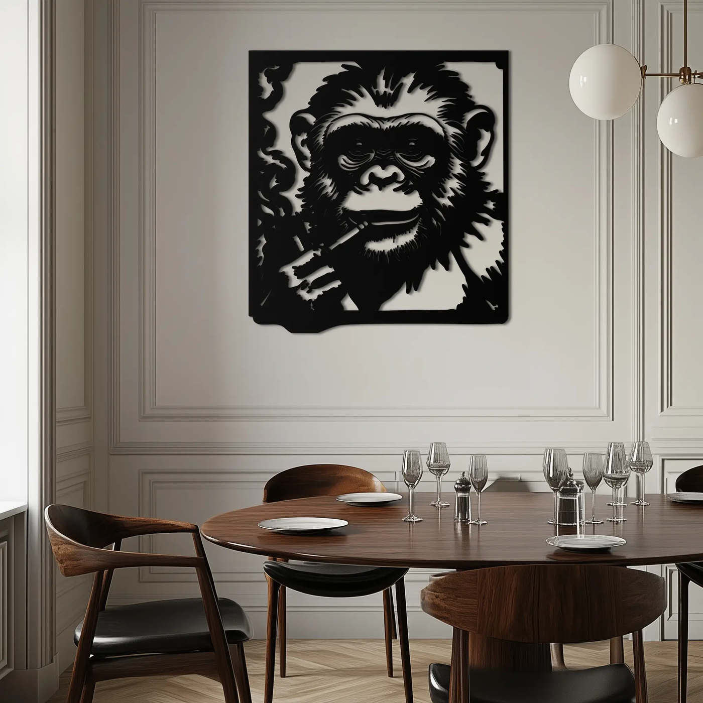 Smoking Chimpanzee Metal Wall Art – Cool Monkey Black Metal Wall Decor for Home- KAF513 by Enova Art