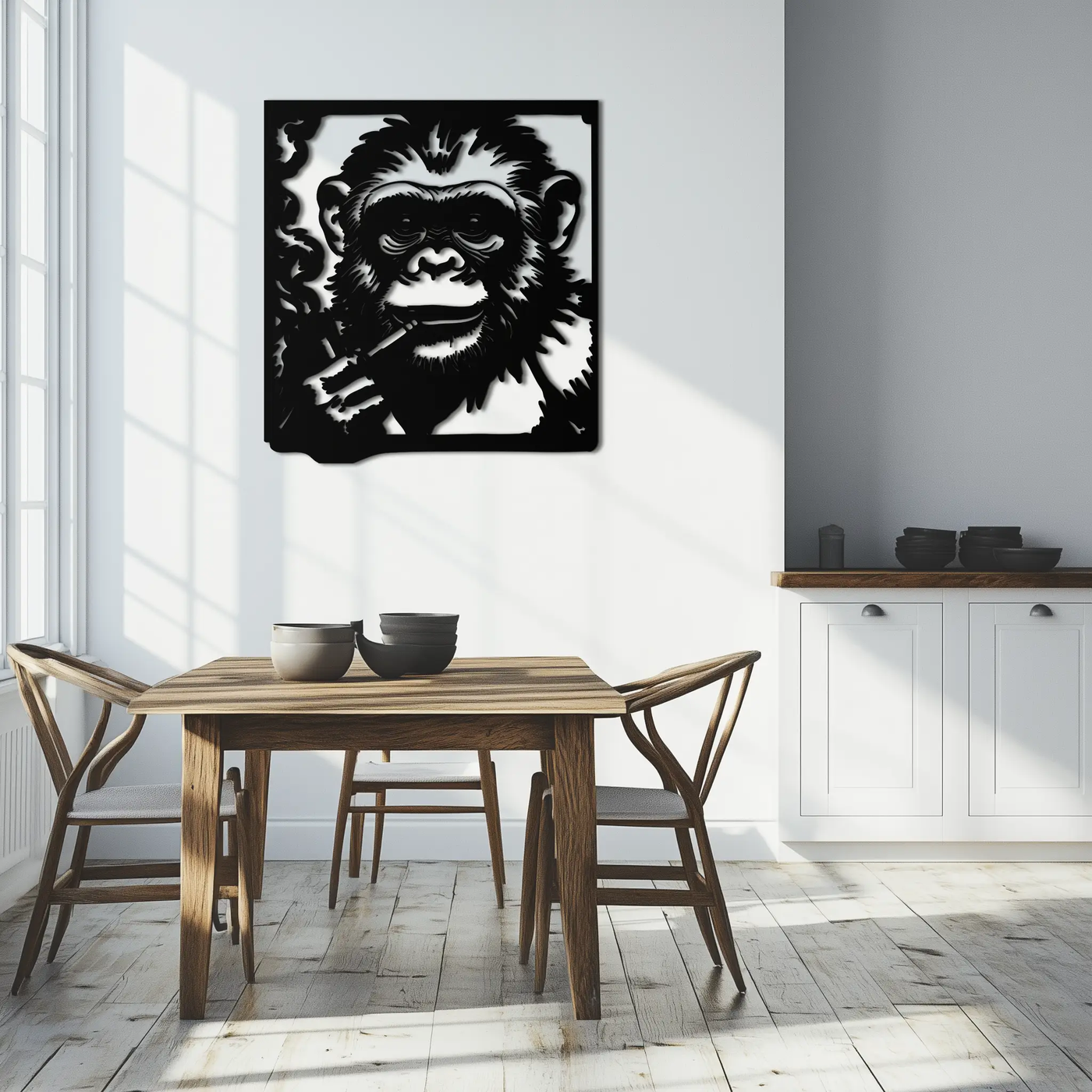 Smoking Chimpanzee Metal Wall Art – Cool Monkey Black Metal Wall Decor for Home- KAF513 by Enova Art