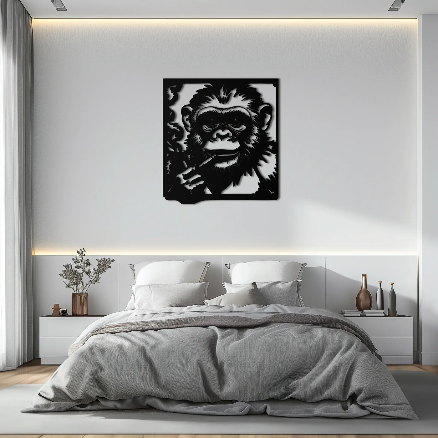 Smoking Chimpanzee Metal Wall Art – Cool Monkey Black Metal Wall Decor for Home- KAF513 by Enova Art