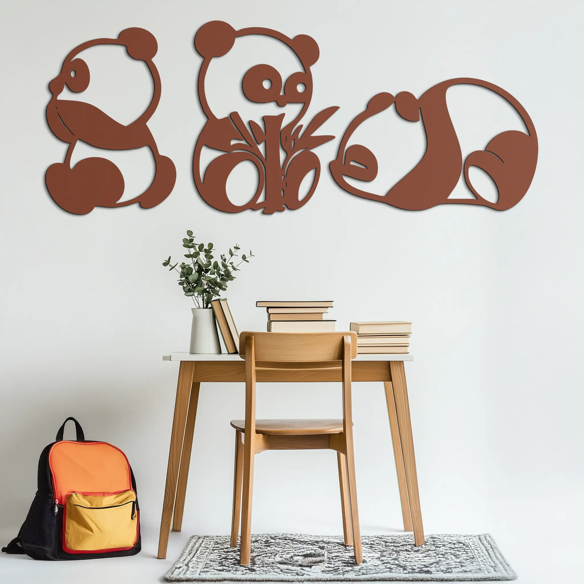 Cute Panda Trio Metal Wall Art – Black Steel Playful Animal Nursery Decor- KAF515 by Enova Art