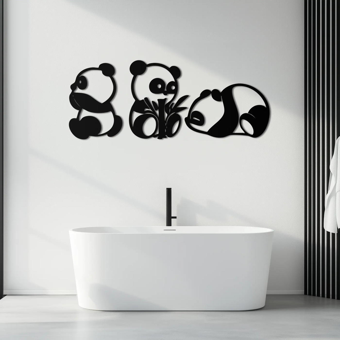Cute Panda Trio Metal Wall Art – Black Steel Playful Animal Nursery Decor- KAF515 by Enova Art