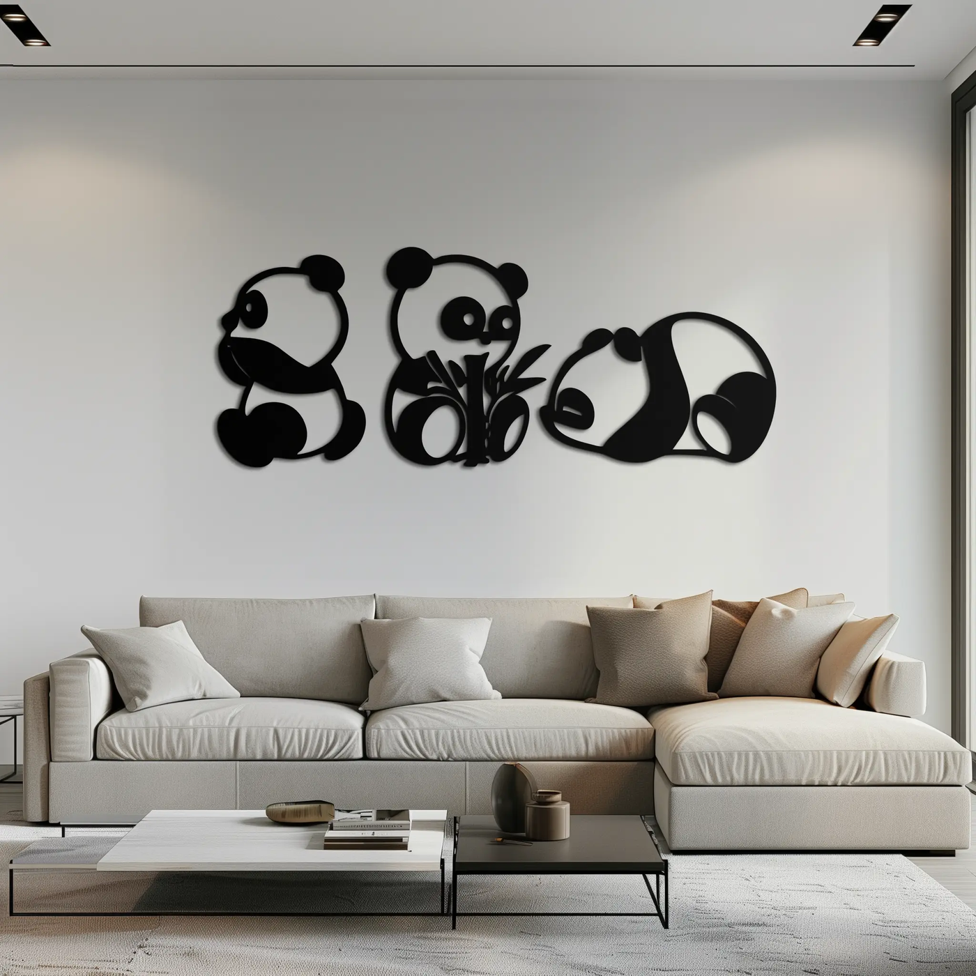 Cute Panda Trio Metal Wall Art – Black Steel Playful Animal Nursery Decor- KAF515 by Enova Art