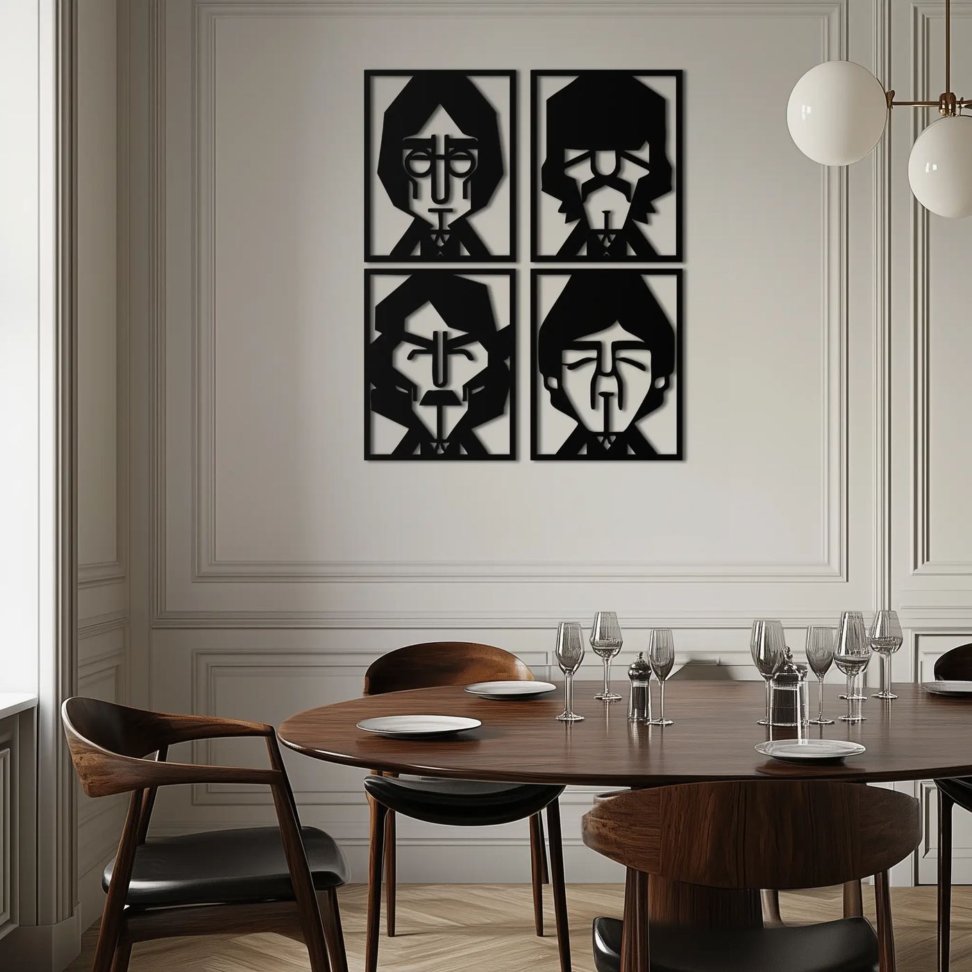 Abstract Geometric Faces Metal Wall Art - Modern Black Steel Home Decor Set of Four- KAF516 by Enova Art