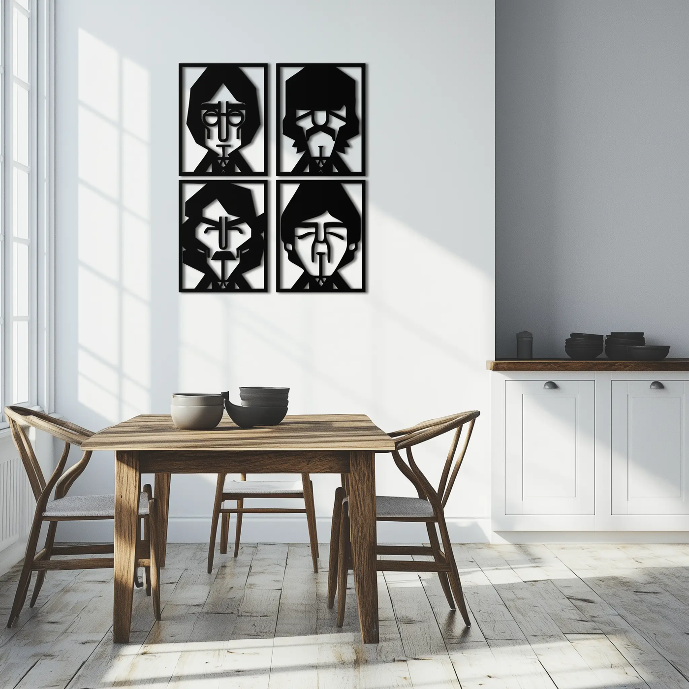 Abstract Geometric Faces Metal Wall Art - Modern Black Steel Home Decor Set of Four- KAF516 by Enova Art