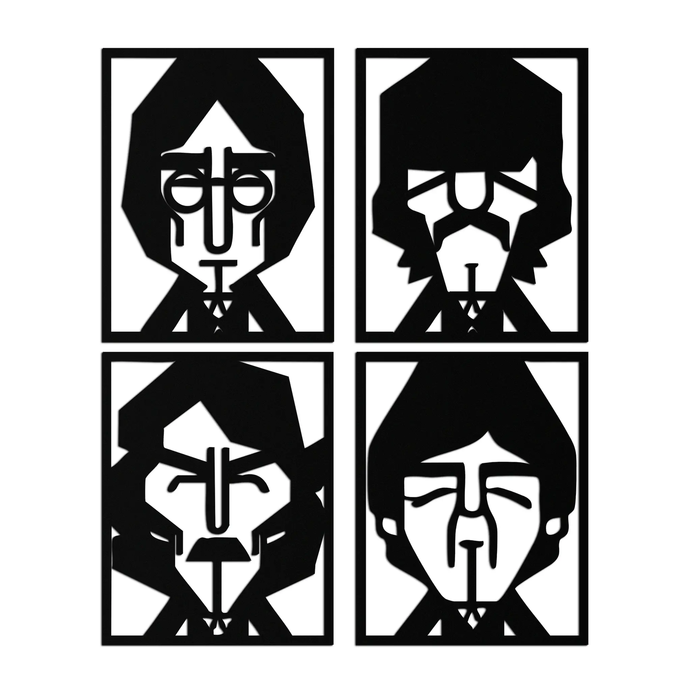 Abstract Geometric Faces Metal Wall Art - Modern Black Steel Home Decor Set of Four- KAF516 by Enova Art