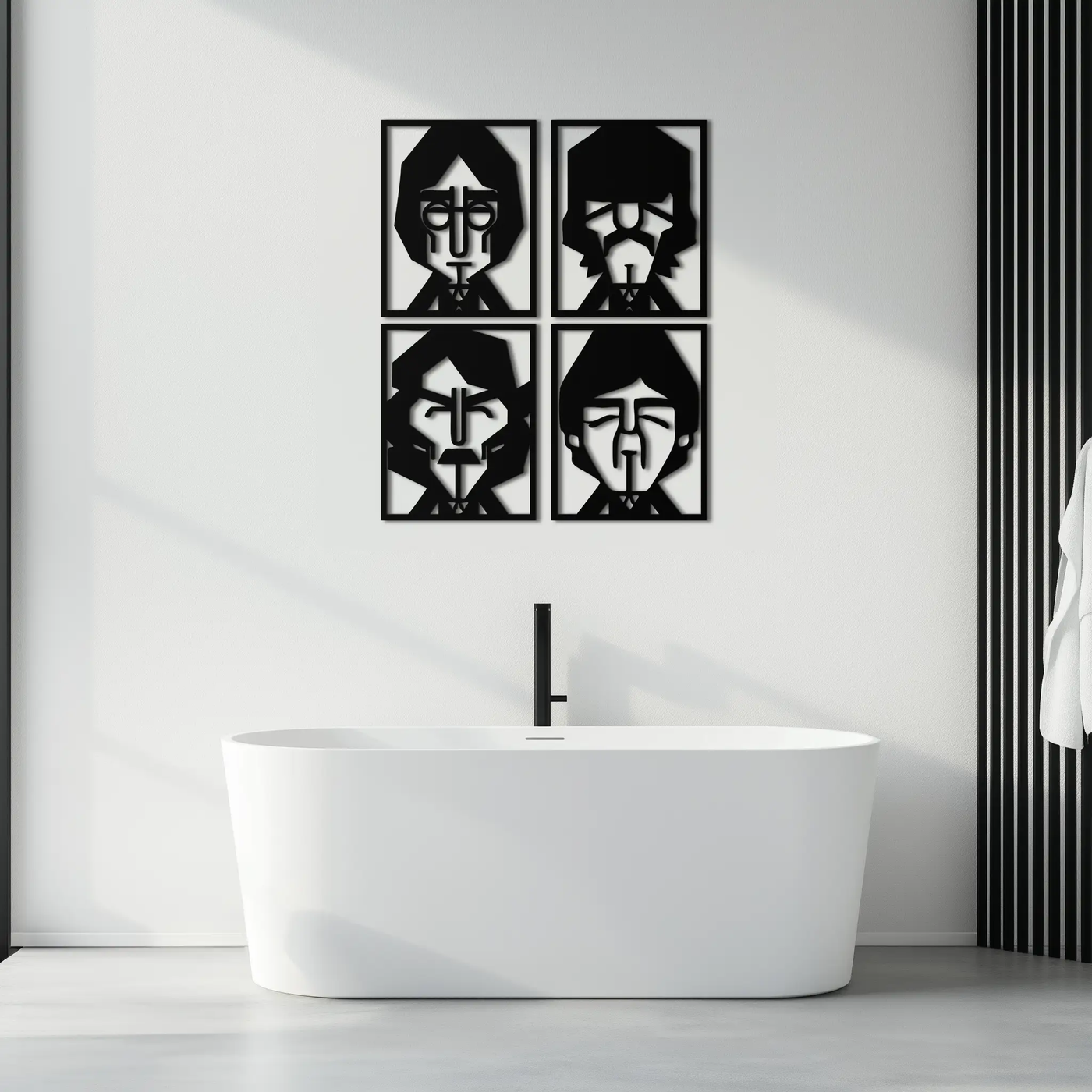 Abstract Geometric Faces Metal Wall Art - Modern Black Steel Home Decor Set of Four- KAF516 by Enova Art