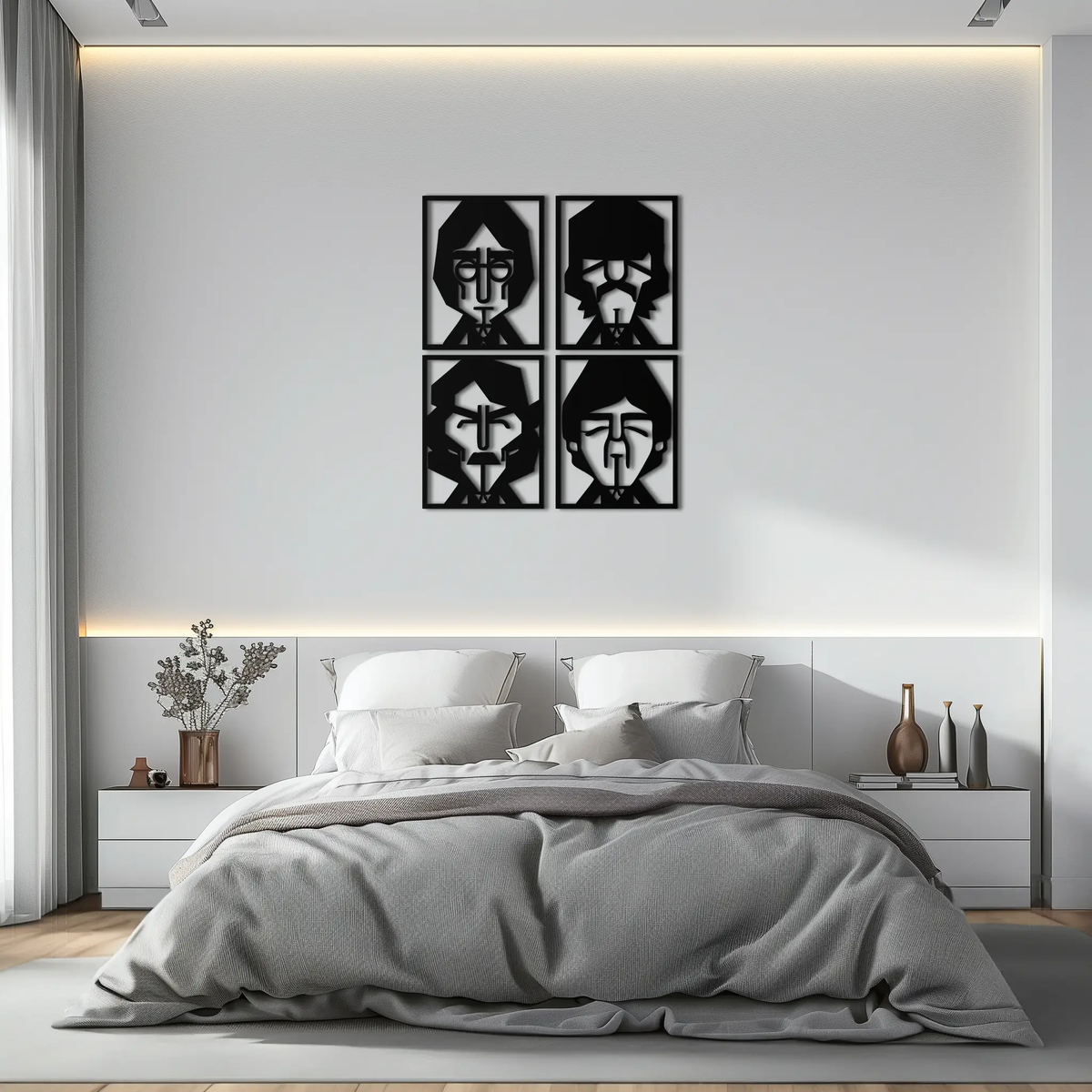 Abstract Geometric Faces Metal Wall Art - Modern Black Steel Home Decor Set of Four- KAF516 by Enova Art