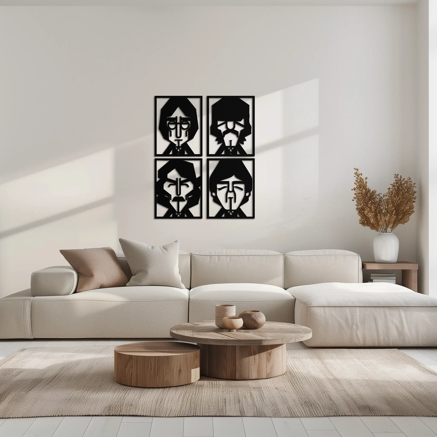 Abstract Geometric Faces Metal Wall Art - Modern Black Steel Home Decor Set of Four- KAF516 by Enova Art