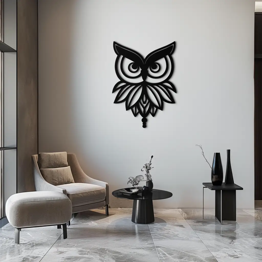 Owl Silhouette Metal Wall Art – Black Steel Bird Wall Decor for Modern Homes- KAF517 by Enova Art