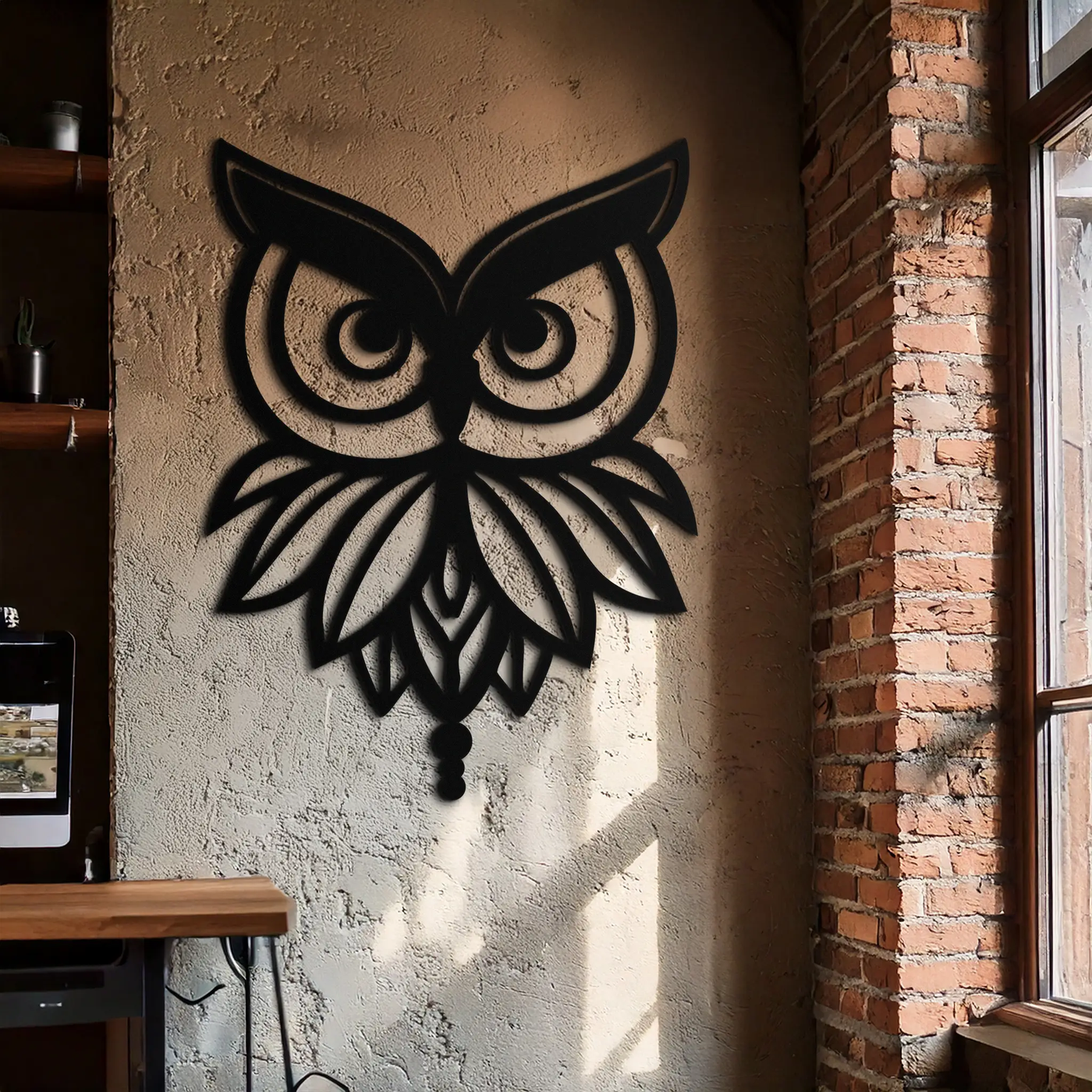 Owl Silhouette Metal Wall Art – Black Steel Bird Wall Decor for Modern Homes- KAF517 by Enova Art