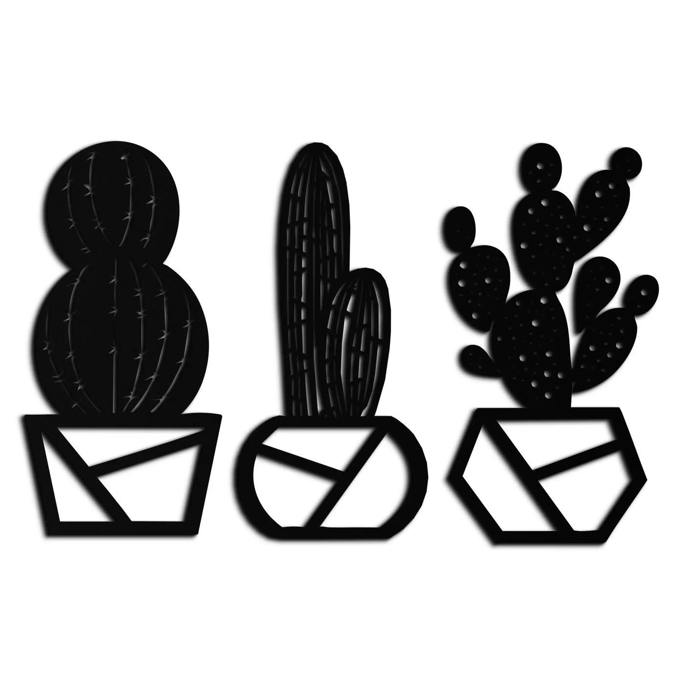 Geometric Cactus Set Metal Wall Art – Modern Black Steel Succulent Decor for Home and Office- KAF518 by Enova Art