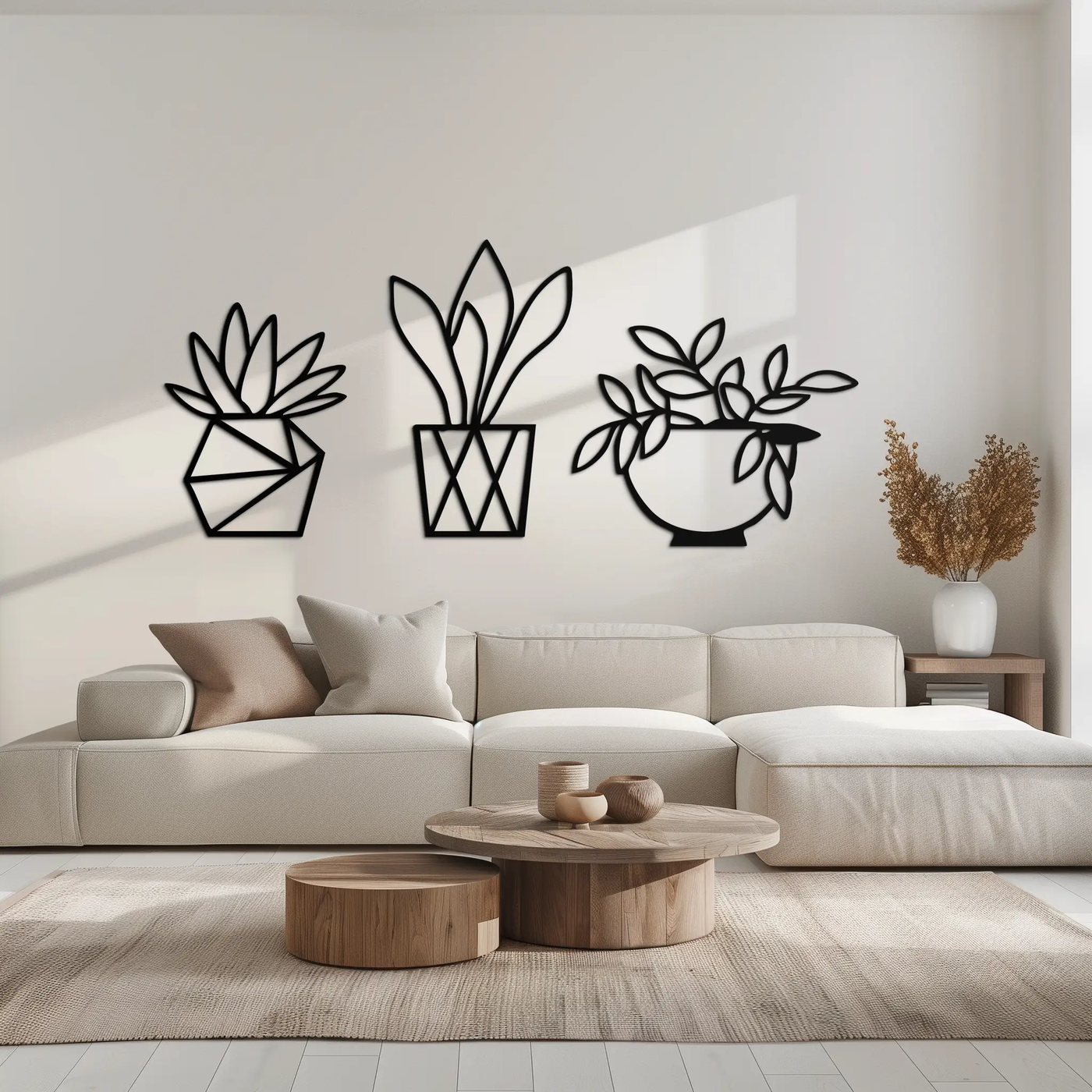Geometric Plant Silhouette Metal Wall Art – Modern Black Botanical Home Decor- KAF519 by Enova Art