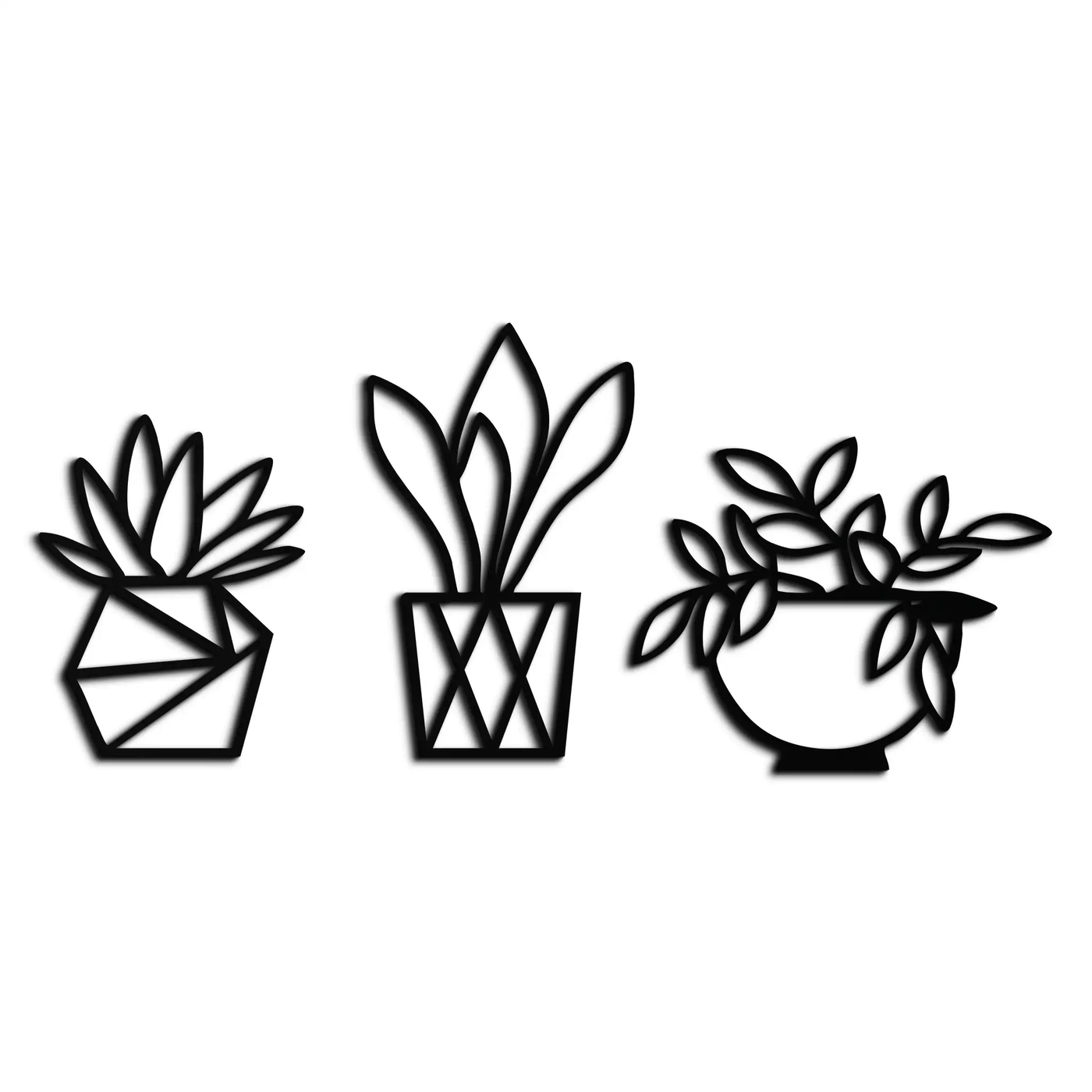 Geometric Plant Silhouette Metal Wall Art – Modern Black Botanical Home Decor- KAF519 by Enova Art