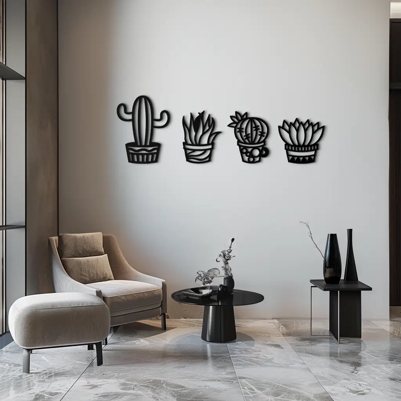 Cactus Silhouette Metal Wall Art – Modern Black Botanical Garden Decor- KAF520 by Enova Art