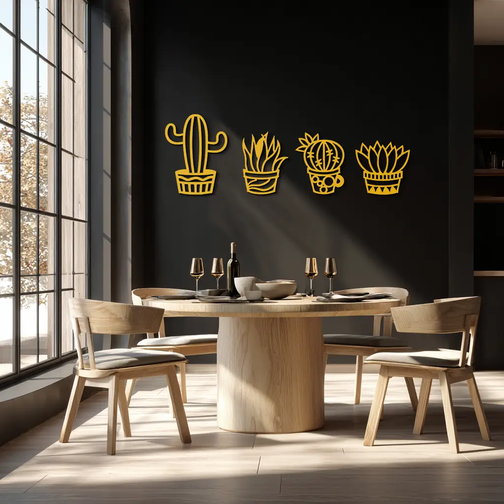 Cactus Silhouette Metal Wall Art – Modern Black Botanical Garden Decor- KAF520 by Enova Art