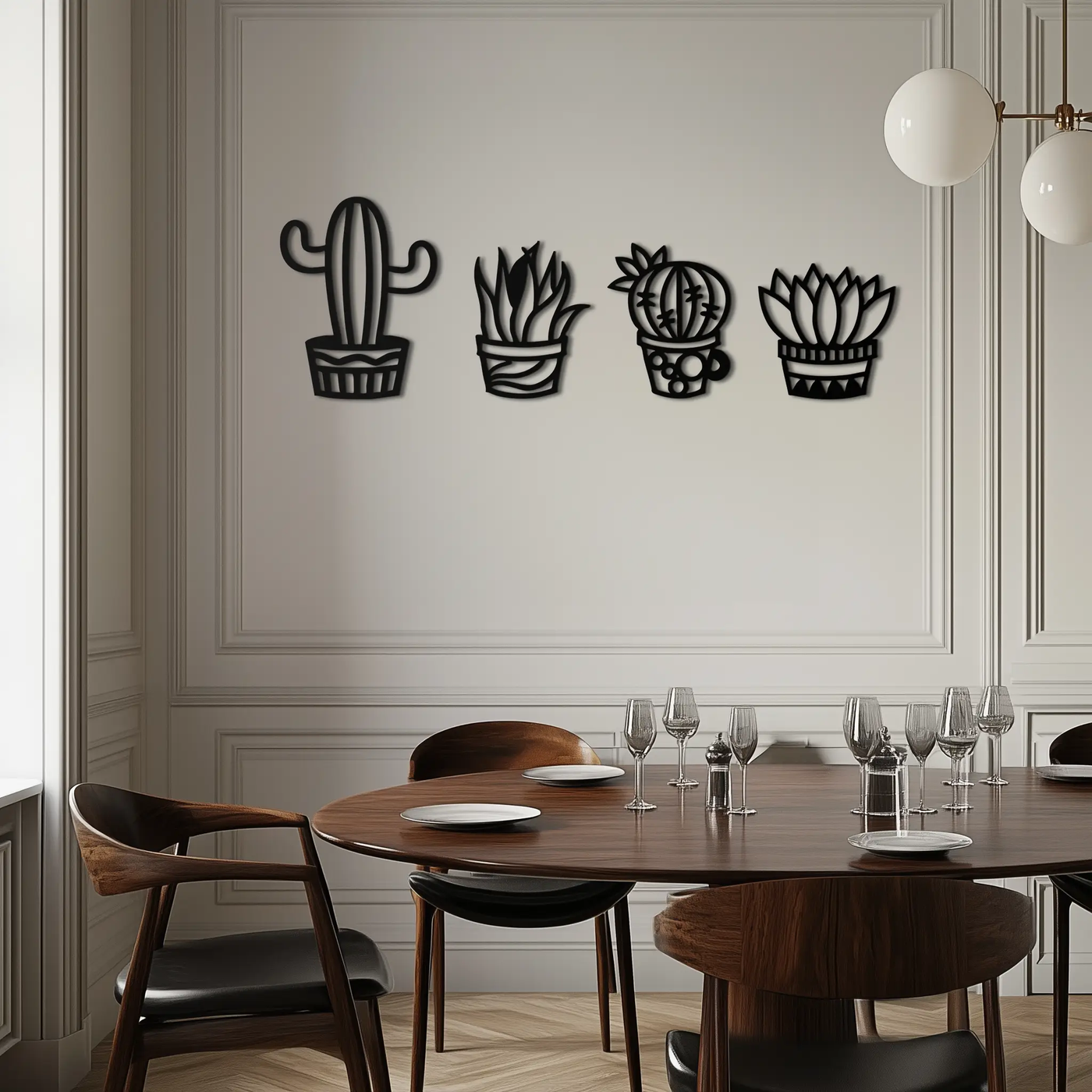Cactus Silhouette Metal Wall Art – Modern Black Botanical Garden Decor- KAF520 by Enova Art