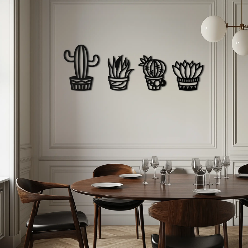 Cactus Silhouette Metal Wall Art – Modern Black Botanical Garden Decor- KAF520 by Enova Art