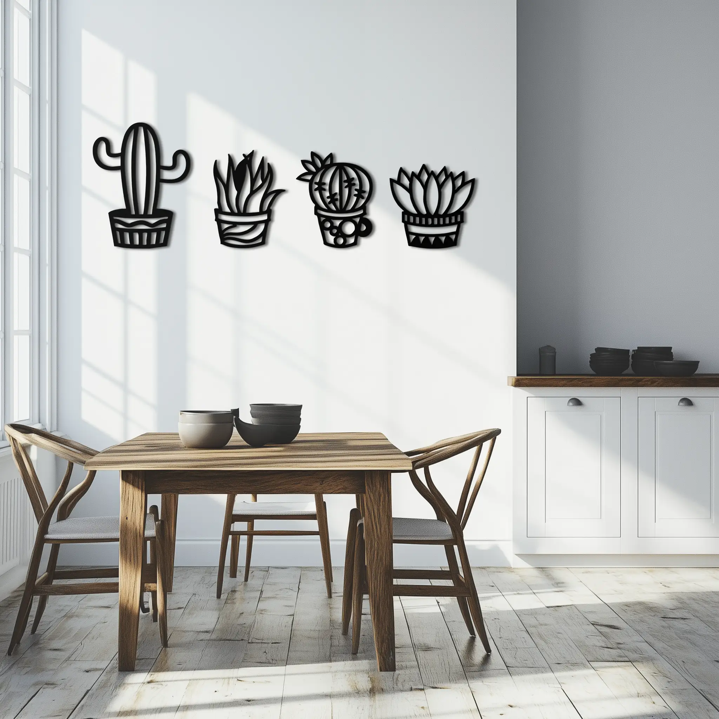 Cactus Silhouette Metal Wall Art – Modern Black Botanical Garden Decor- KAF520 by Enova Art