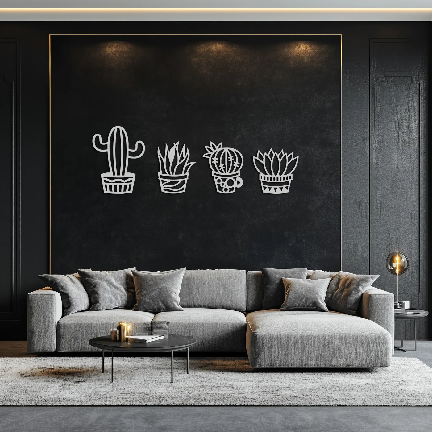 Cactus Silhouette Metal Wall Art – Modern Black Botanical Garden Decor- KAF520 by Enova Art