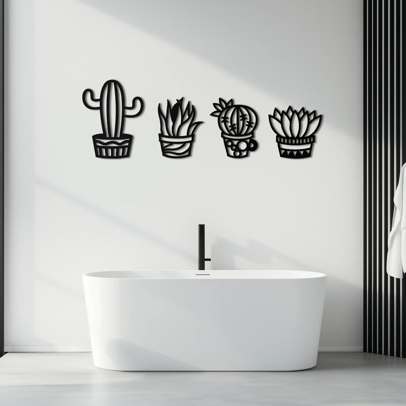 Cactus Silhouette Metal Wall Art – Modern Black Botanical Garden Decor- KAF520 by Enova Art