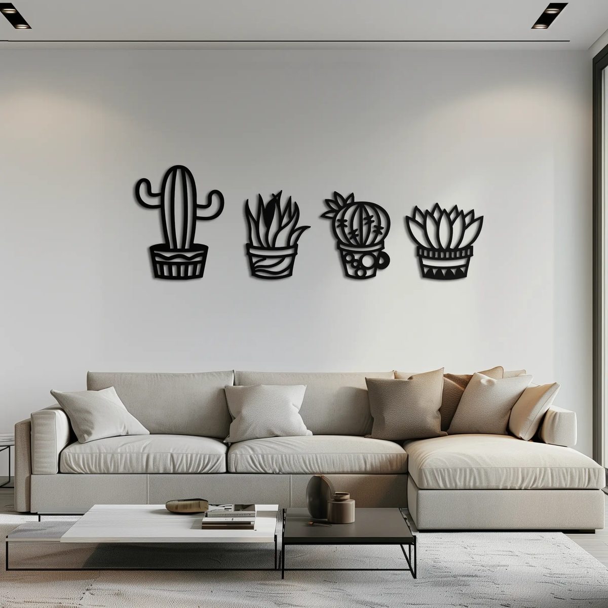 Cactus Silhouette Metal Wall Art – Modern Black Botanical Garden Decor- KAF520 by Enova Art