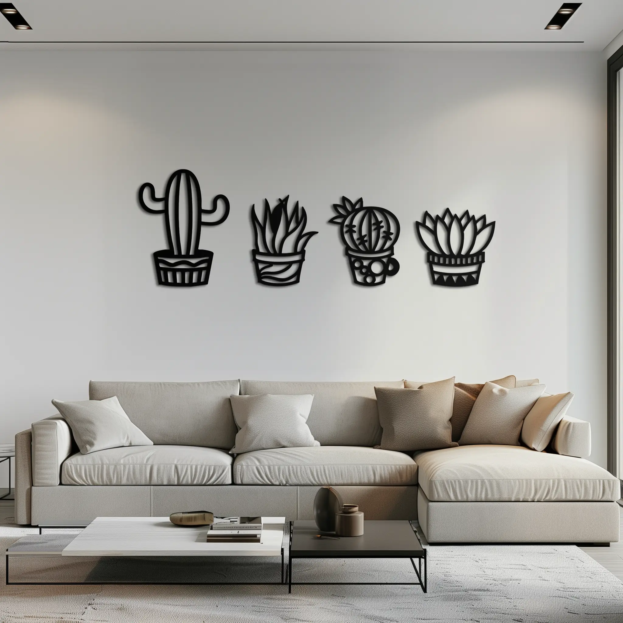 Cactus Silhouette Metal Wall Art – Modern Black Botanical Garden Decor- KAF520 by Enova Art