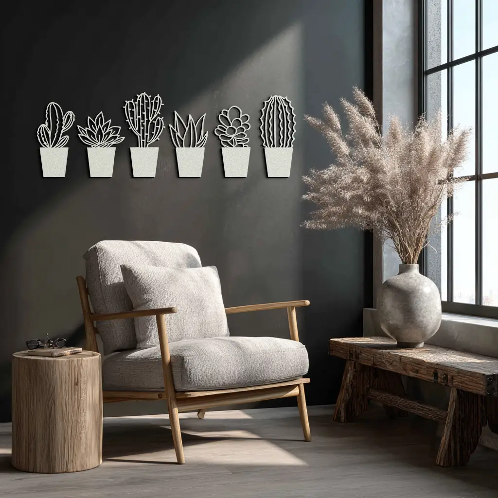 Cactus Succulent Plant Metal Wall Art – Modern Black Botanical Home Decor- KAF521 by Enova Art