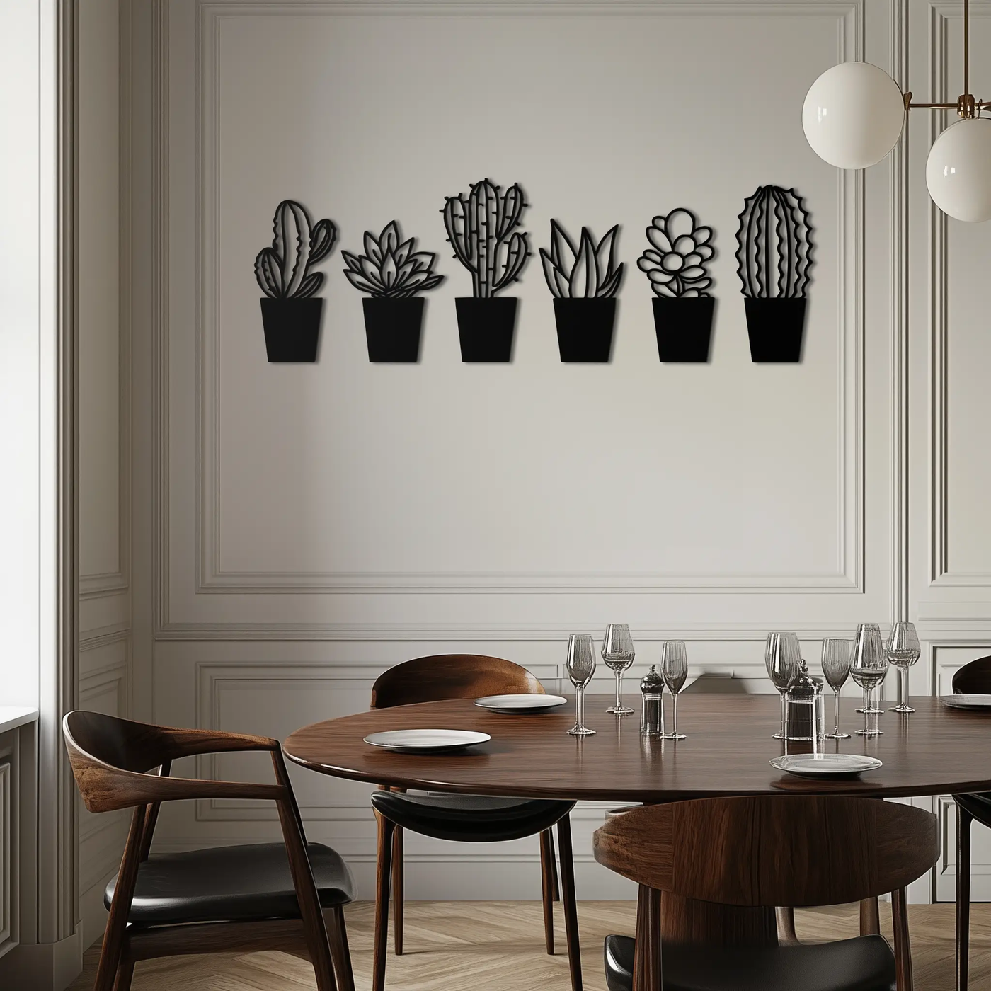 Cactus Succulent Plant Metal Wall Art – Modern Black Botanical Home Decor- KAF521 by Enova Art
