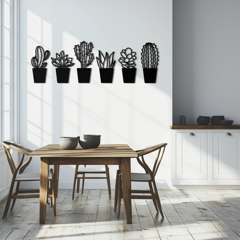 Cactus Succulent Plant Metal Wall Art – Modern Black Botanical Home Decor- KAF521 by Enova Art