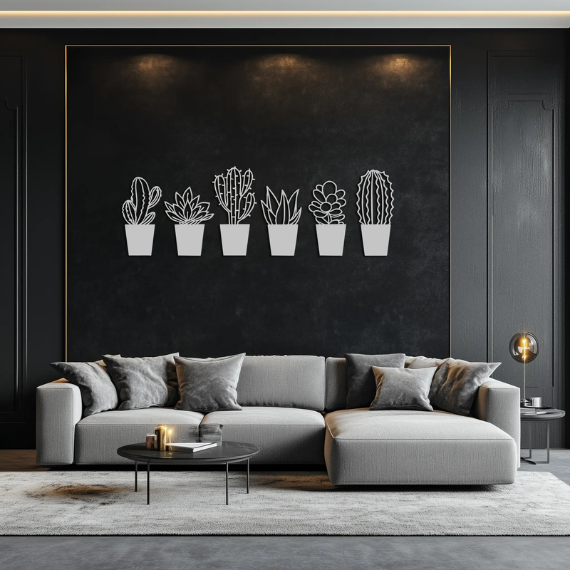 Cactus Succulent Plant Metal Wall Art – Modern Black Botanical Home Decor- KAF521 by Enova Art