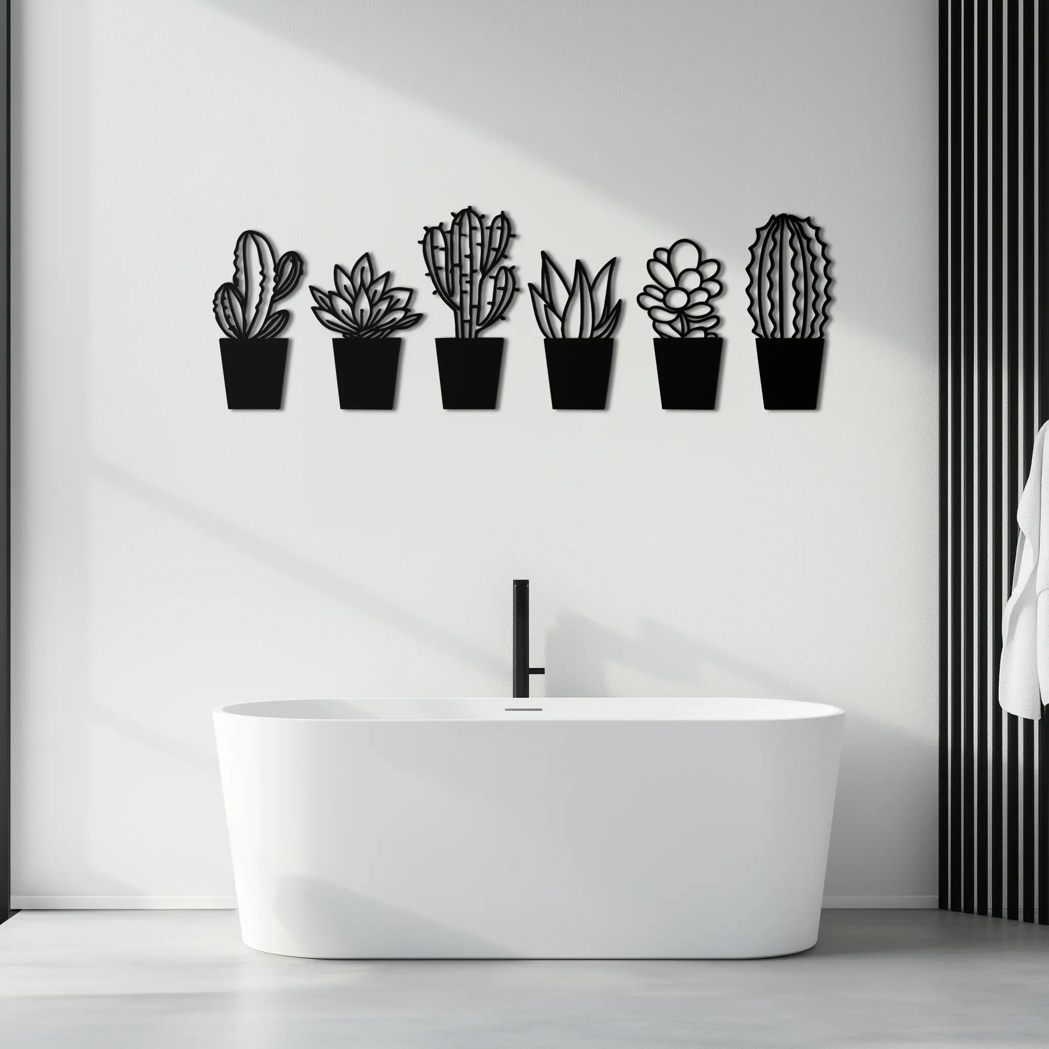 Cactus Succulent Plant Metal Wall Art – Modern Black Botanical Home Decor- KAF521 by Enova Art