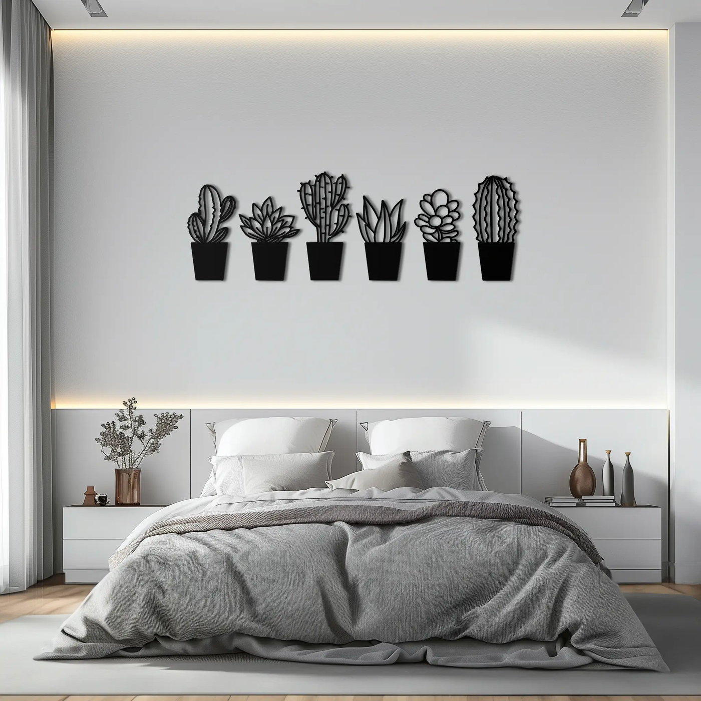 Cactus Succulent Plant Metal Wall Art – Modern Black Botanical Home Decor- KAF521 by Enova Art