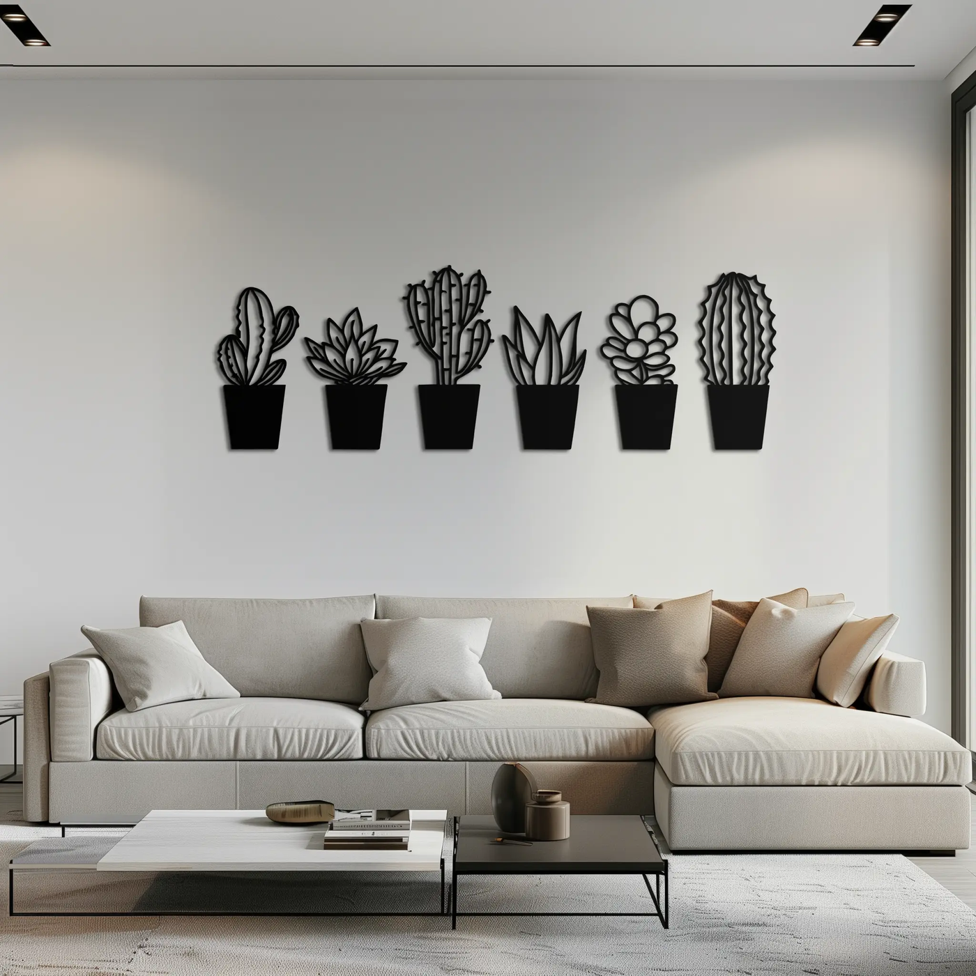 Cactus Succulent Plant Metal Wall Art – Modern Black Botanical Home Decor- KAF521 by Enova Art