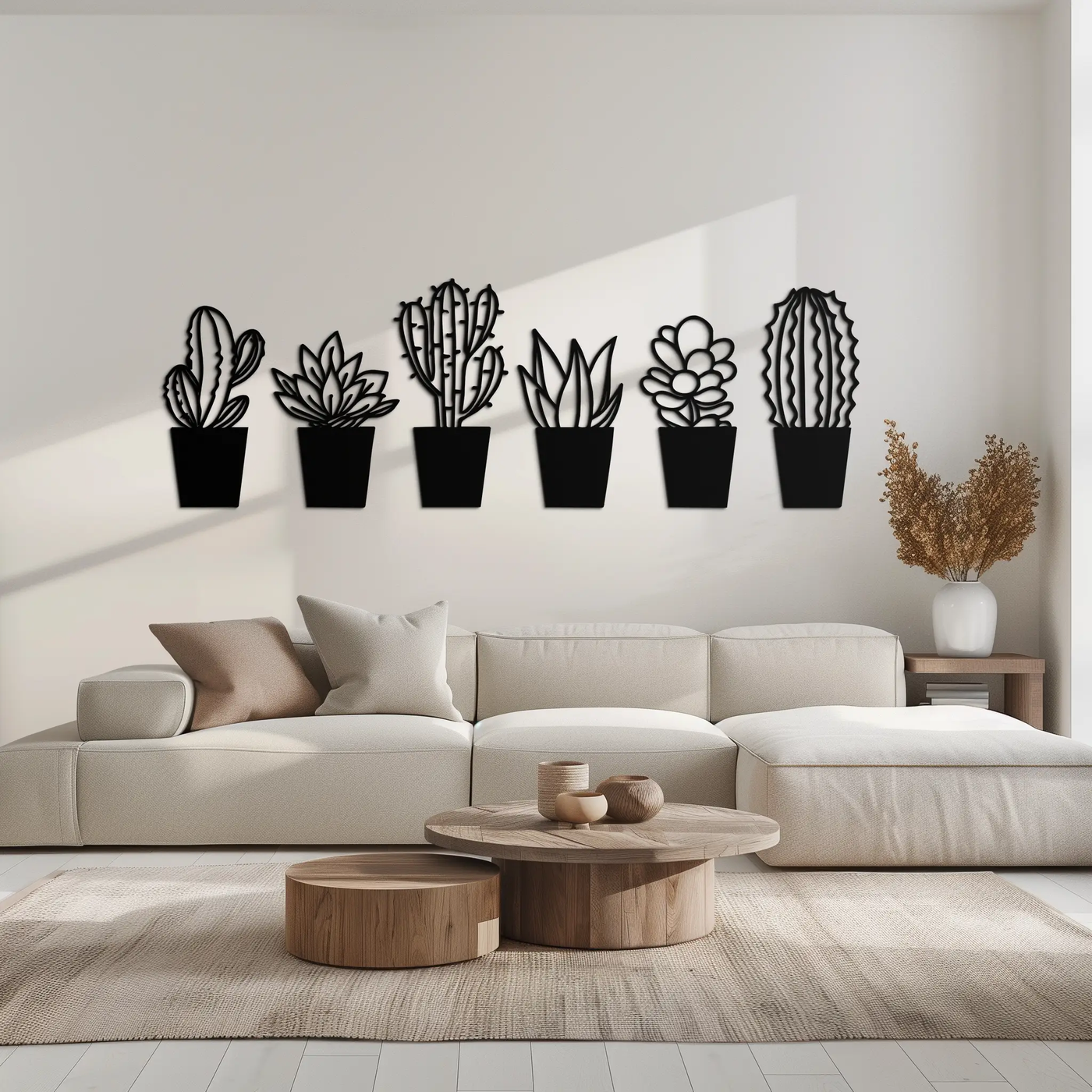 Cactus Succulent Plant Metal Wall Art – Modern Black Botanical Home Decor- KAF521 by Enova Art