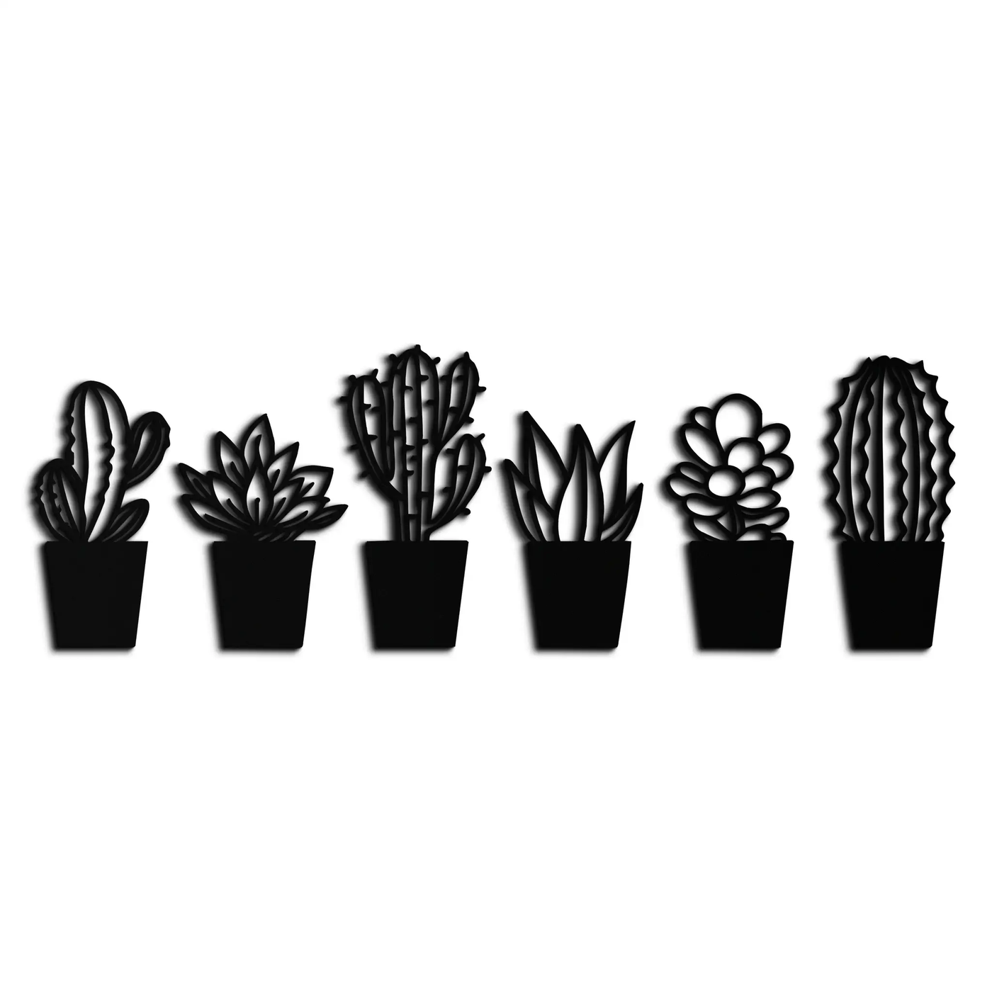 Cactus Succulent Plant Metal Wall Art – Modern Black Botanical Home Decor- KAF521 by Enova Art