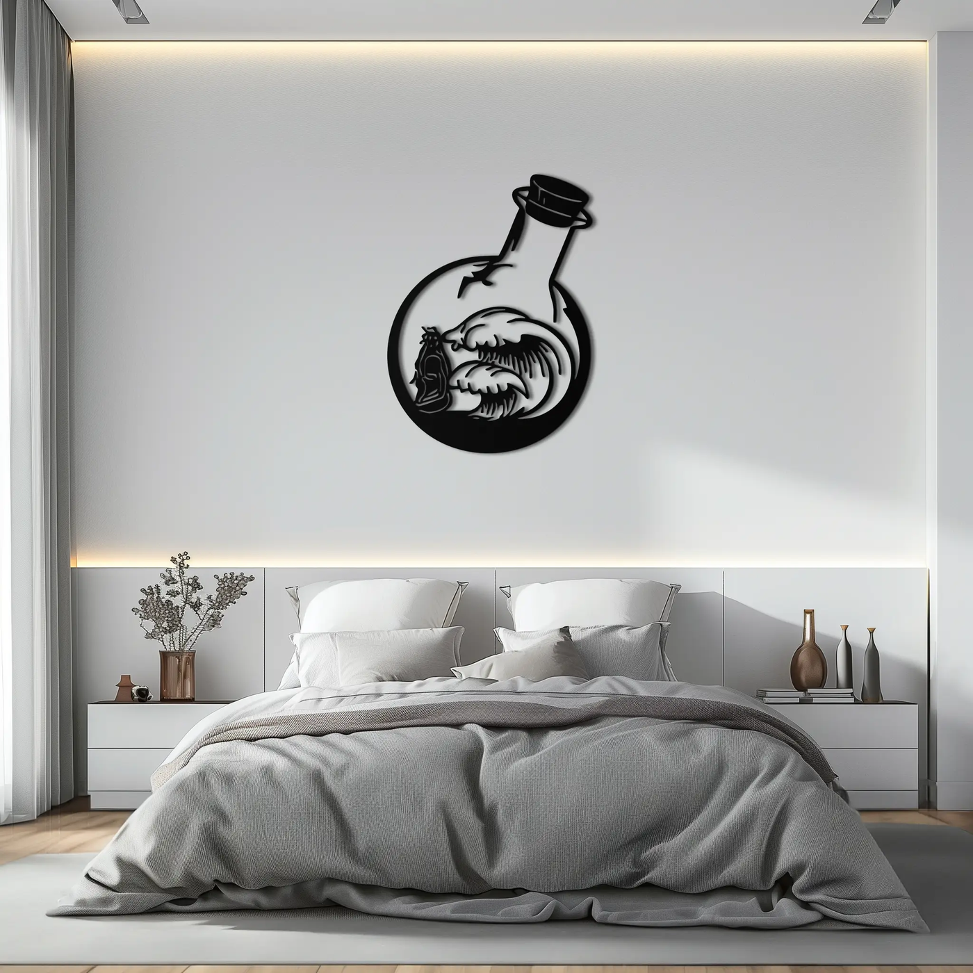 Ocean Waves and Buddha Silhouette Metal Wall Art – Zen Coastal Home Decor- KAF522 by Enova Art