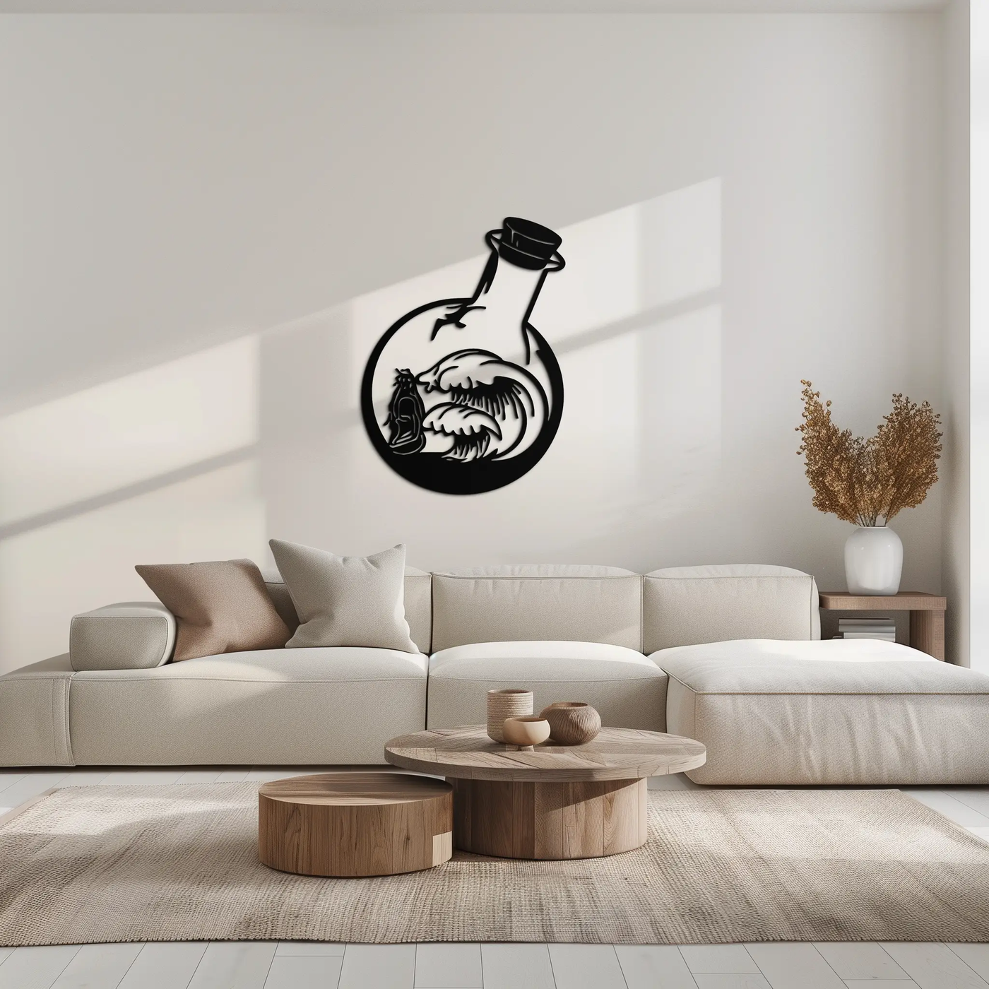 Ocean Waves and Buddha Silhouette Metal Wall Art – Zen Coastal Home Decor- KAF522 by Enova Art