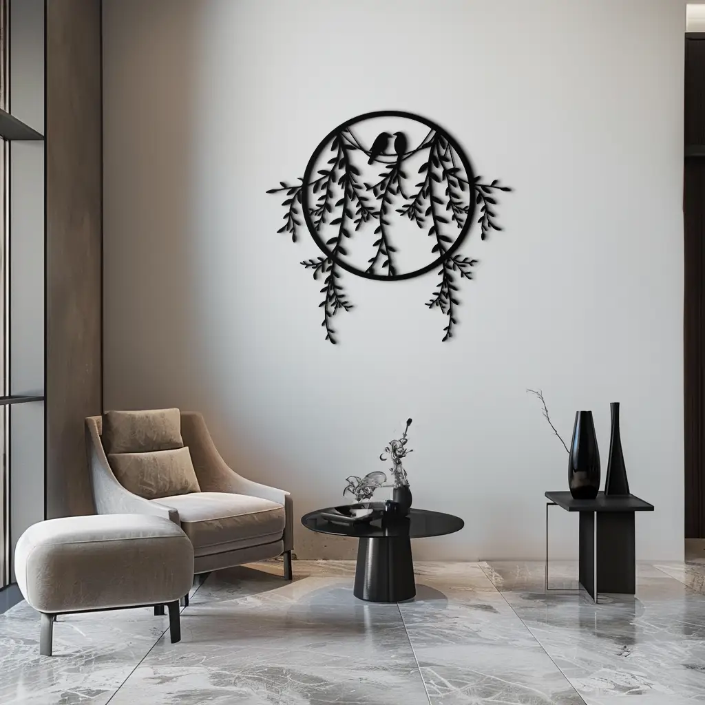 Love Birds Metal Wall Art – Romantic Nature Inspired Black Metal Decor- KAF523 by Enova Art