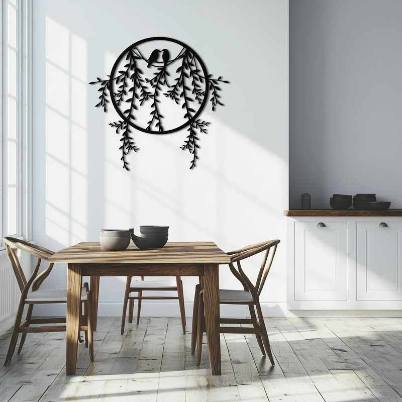 Love Birds Metal Wall Art – Romantic Nature Inspired Black Metal Decor- KAF523 by Enova Art