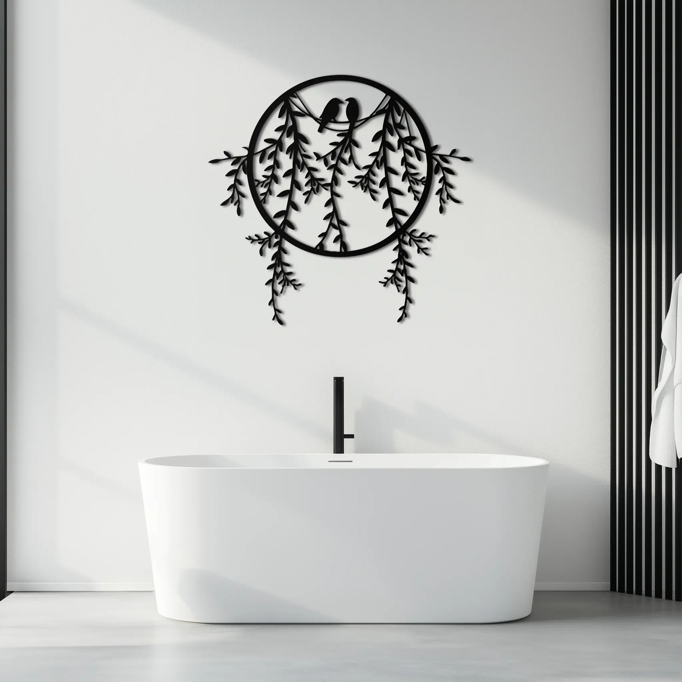Love Birds Metal Wall Art – Romantic Nature Inspired Black Metal Decor- KAF523 by Enova Art