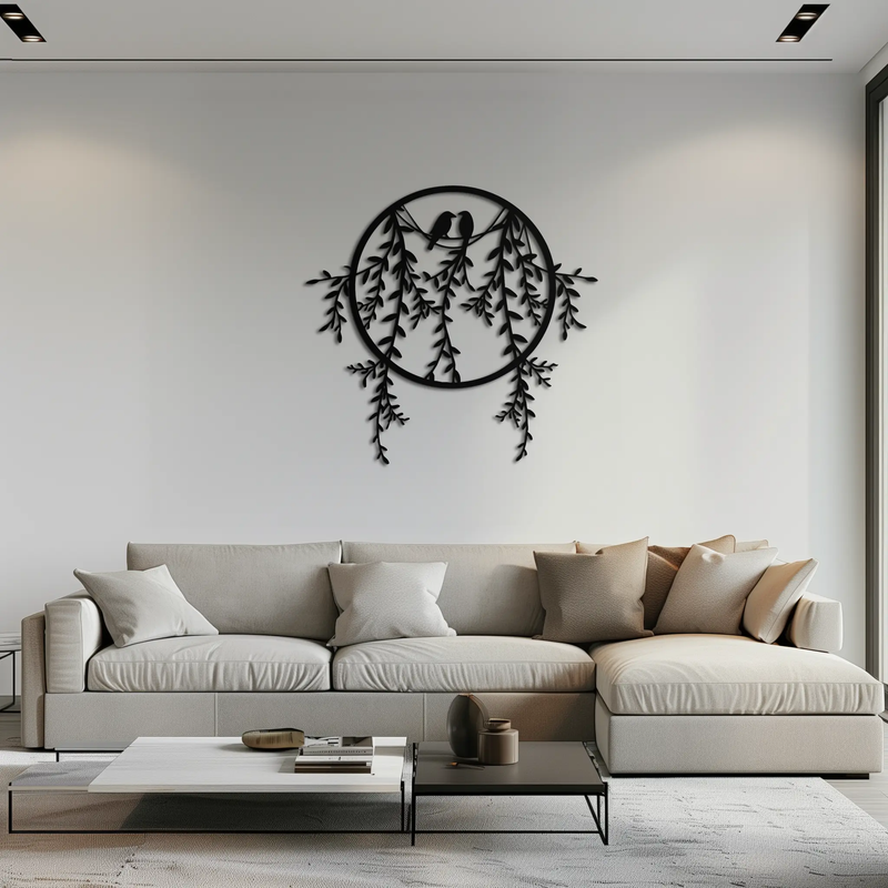Love Birds Metal Wall Art – Romantic Nature Inspired Black Metal Decor- KAF523 by Enova Art