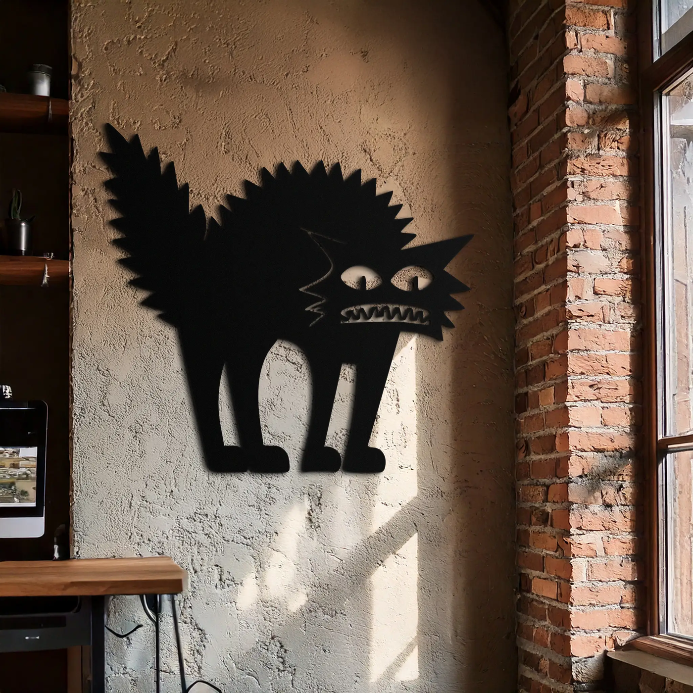 Scared Cat Silhouette Metal Wall Art – Modern Black Cat Halloween Home Decor- KAF524 by Enova Art