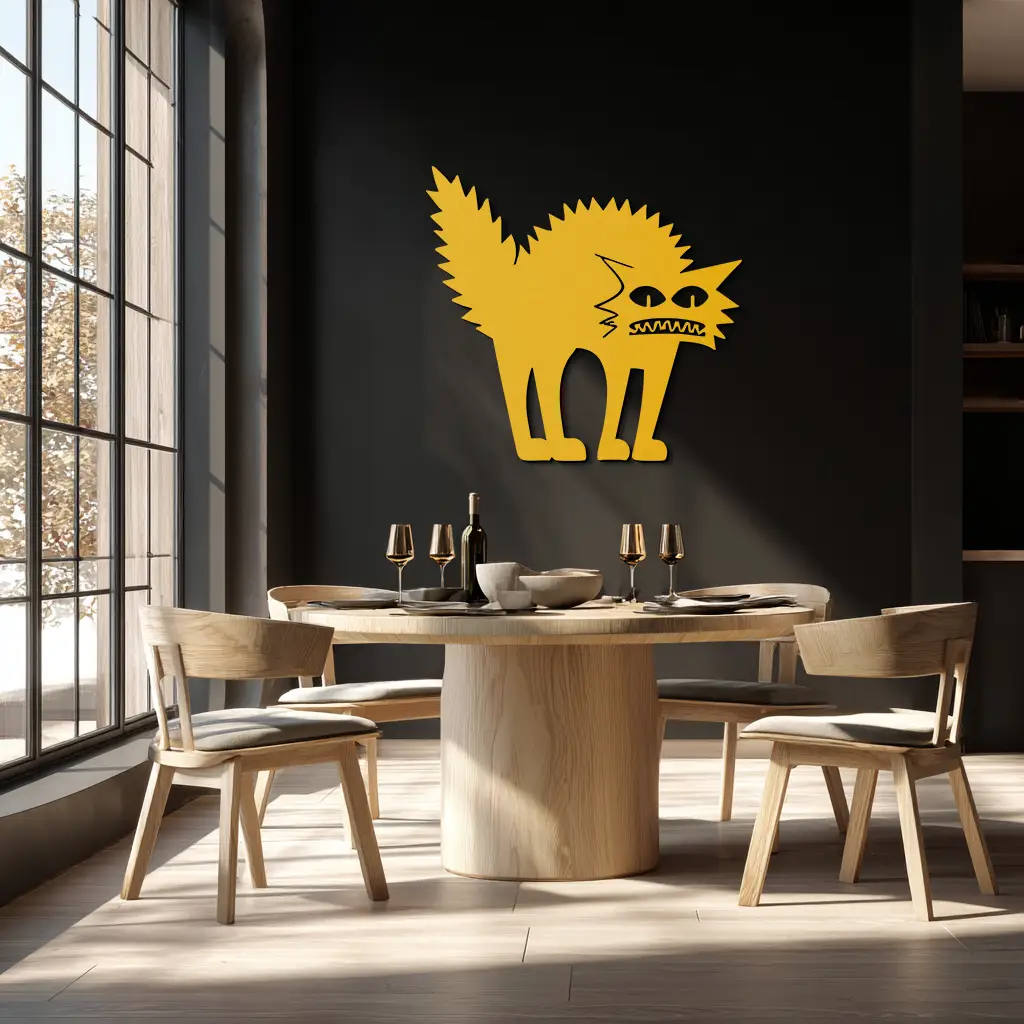 Scared Cat Silhouette Metal Wall Art – Modern Black Cat Halloween Home Decor- KAF524 by Enova Art