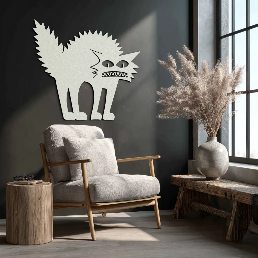 Scared Cat Silhouette Metal Wall Art – Modern Black Cat Halloween Home Decor- KAF524 by Enova Art