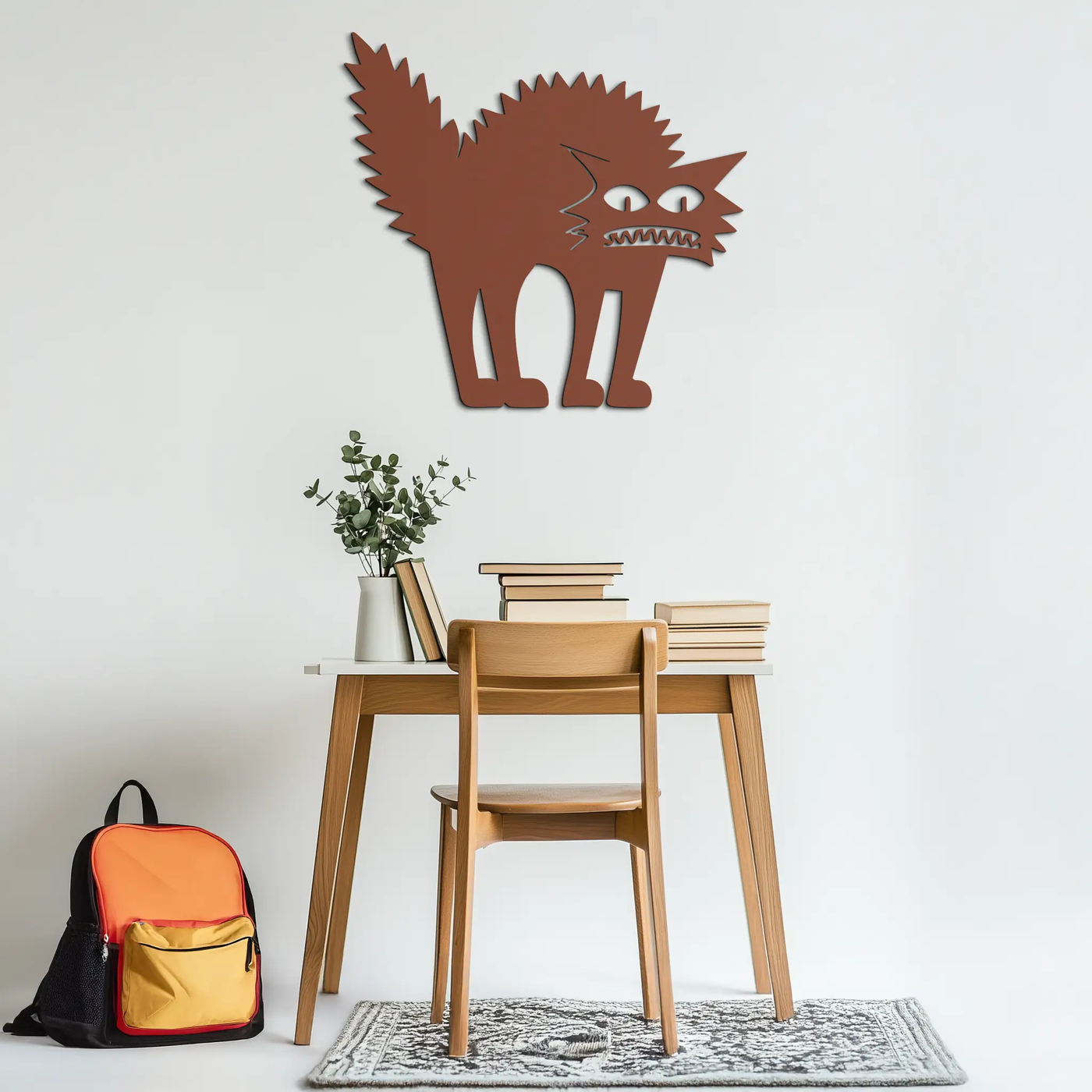 Scared Cat Silhouette Metal Wall Art – Modern Black Cat Halloween Home Decor- KAF524 by Enova Art