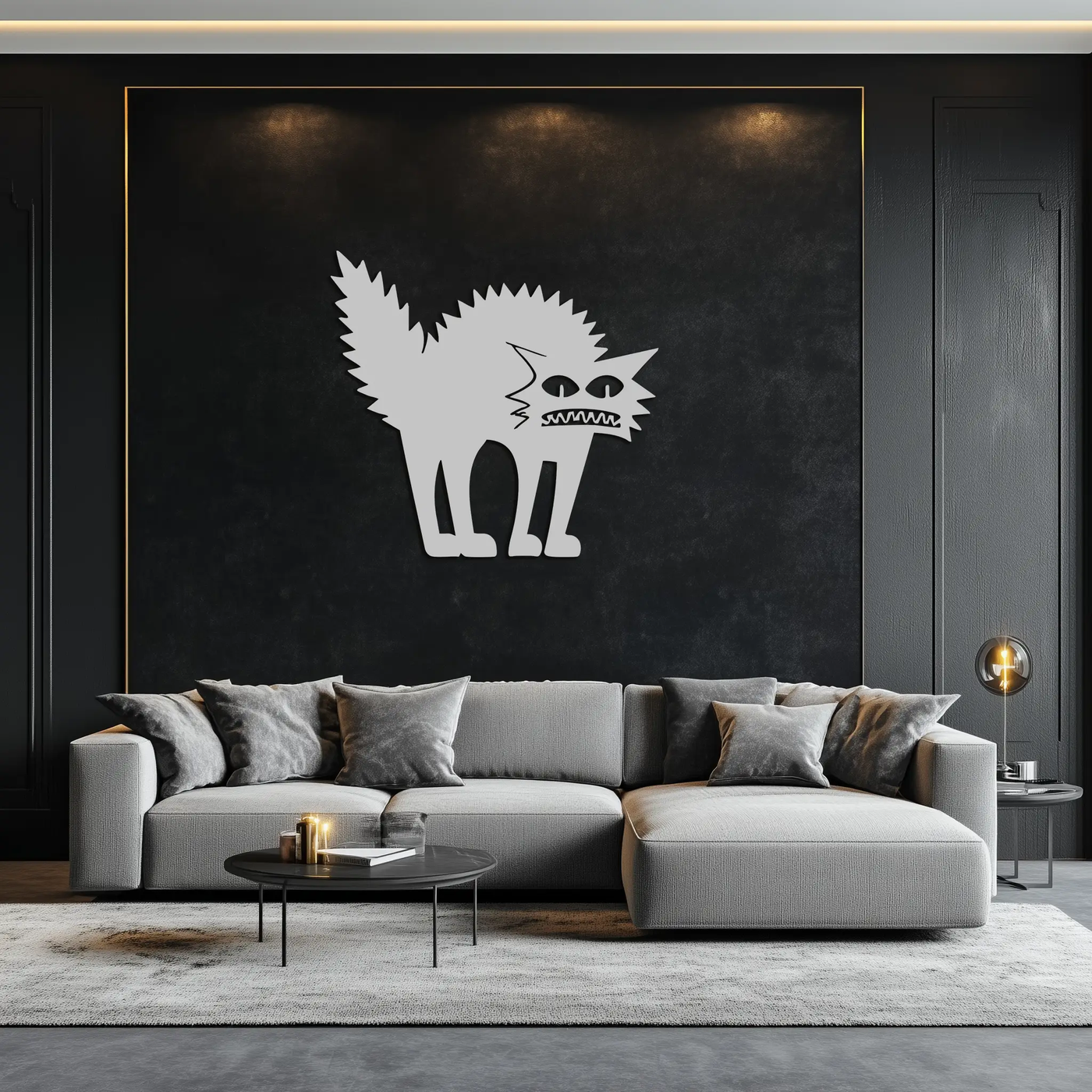 Scared Cat Silhouette Metal Wall Art – Modern Black Cat Halloween Home Decor- KAF524 by Enova Art