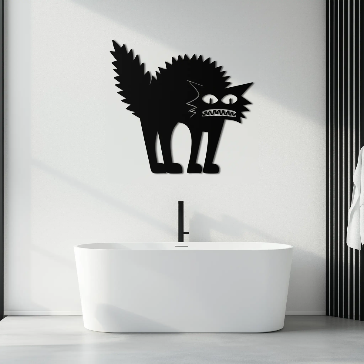 Scared Cat Silhouette Metal Wall Art – Modern Black Cat Halloween Home Decor- KAF524 by Enova Art