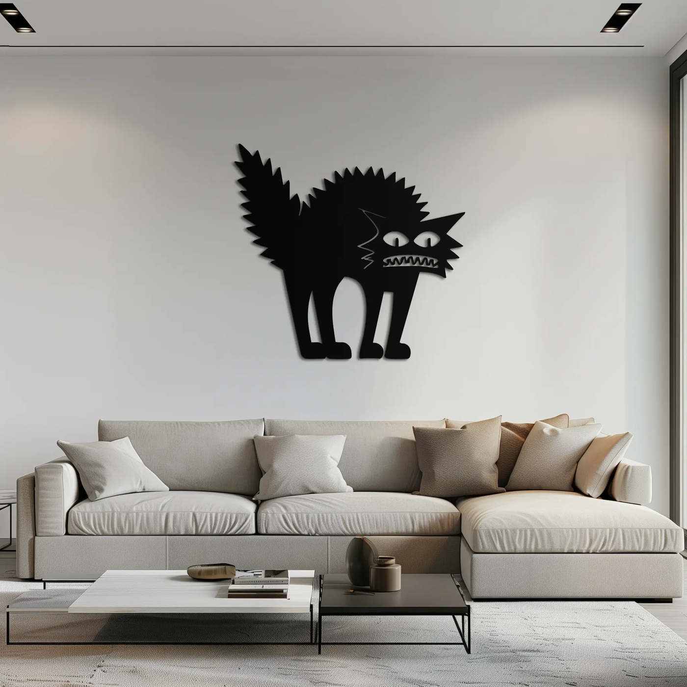 Scared Cat Silhouette Metal Wall Art – Modern Black Cat Halloween Home Decor- KAF524 by Enova Art