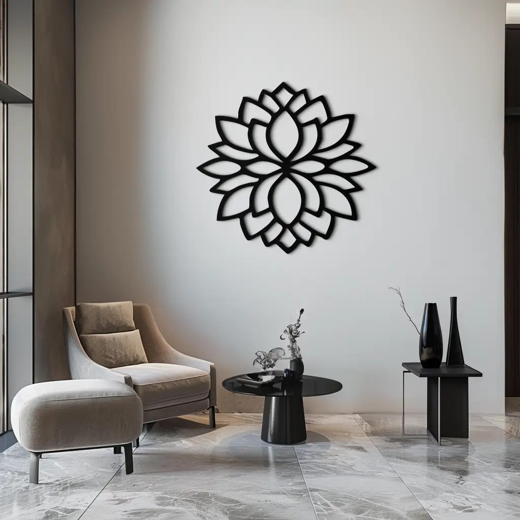 Lotus Flower Silhouette Metal Wall Art – Elegant Black Zen Decor for Home or Office- KAF525 by Enova Art
